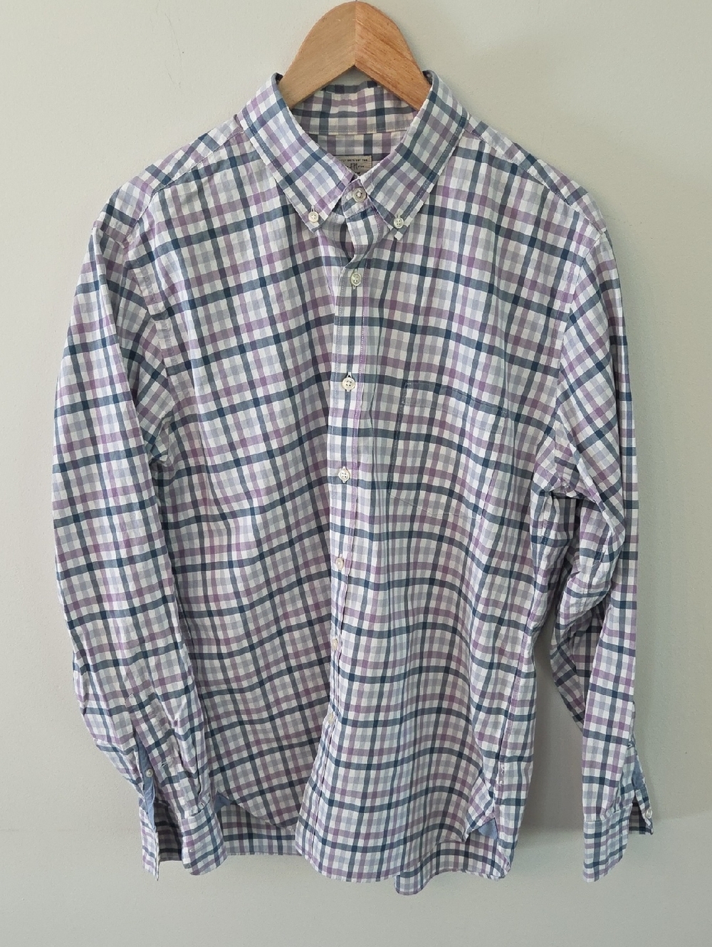 J. Crew Men's Plaid Button-Down Shirt in White, Teal & Purple 100% Cotton